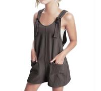 Generisch Mameluco casual para niñas, mono corto de lino, mono suelto para la playa, trajes de viaje para 5 14 años camisón, marrón, 11-12 años