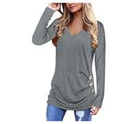 Generisch Mangas de patchwork túnica suéter blusa de disfraz suelto cuello en V largo mujer botón blusa mujer Halloween medias, gris, L