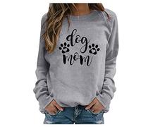Generisch Mangas Mujeres Camisa Casual Pie Tops O-Cuello Blusa Largo Perro Jersey Estampado Blusa Mujer Blusa Mujer Estampado Blusa Señoras Navidad, gris, M