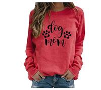 Generisch Mangas Mujeres Camisa Casual Pie Tops O-Cuello Blusa Largo Perro Jersey Estampado Blusa Mujer Blusa Mujer Estampado Blusa Señoras Navidad, rojo, L