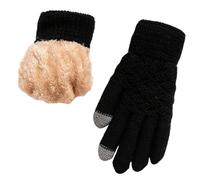 Generisch Manoplas de doble capa para mujer con forro polar con patrón jacquard para actividades invernales como esquí y ciclismo (negro, talla única)