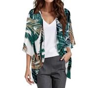 Generisch Manta de kimono de gasa ligera con estampado floral para mujer, Verde oscuro., XL