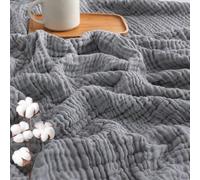 Generisch Manta de muselina de algodón 100% para cama para adultos, suave, ligera, transpirable, de gasa, manta refrescante de verano para sofás, decoración de sofá, todas las estaciones (gris, 200 x
