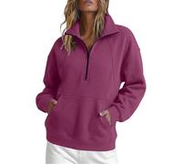 Generisch Manteau polaire ample à manches courtes pour l'hiver l'automne, avec demi-fermeture éclair capuche à algunos longues., morado, M