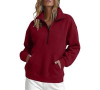 Generisch Manteau polaire ample à manches courtes pour l'hiver l'automne, avec demi-fermeture éclair capuche à algunos longues., rojo, 3XL