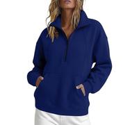 Generisch Manteau polaire ample à manches courtes pour l'hiver l'automne, avec demi-fermeture éclair capuche à algunos longues., azul, L