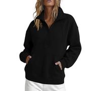 Generisch Manteau polaire ample à manches courtes pour l'hiver l'automne, avec demi-fermeture éclair capuche à algunos longues., Negro , 5XL