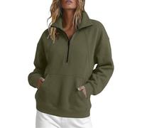 Generisch Manteau polaire ample à manches courtes pour l'hiver l'automne, avec demi-fermeture éclair capuche à algunos longues., Verde militar., 3XL