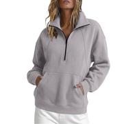 Generisch Manteau polaire ample à manches courtes pour l'hiver l'automne, avec demi-fermeture éclair capuche à algunos longues., Gris claro., XL