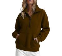 Generisch Manteau polaire ample à manches courtes pour l'hiver l'automne, avec demi-fermeture éclair capuche à algunos longues., caqui, L