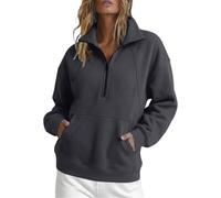 Generisch Manteau polaire ample à manches courtes pour l'hiver l'automne, avec demi-fermeture éclair capuche à algunos longues., gris, M