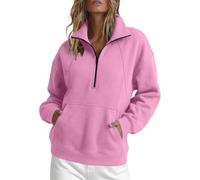 Generisch Manteau polaire ample à manches courtes pour l'hiver l'automne, avec demi-fermeture éclair capuche à algunos longues., Rosa., L