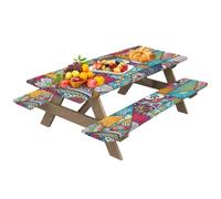 Generisch Mantel para mesa de picnic o banco, 3 unidades | Juego de manteles de picnic impermeables para exteriores, resistentes al viento, fundas para banco de picnic para camping