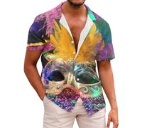 Generisch Mardi - Camisa informal para hombre, estampado de patchwork, manga corta, con botones, cómoda, transpirable, elegante, informal, para verano, para el tiempo libre, amarillo, M