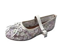 Generisch Mary Jane - Bailarinas de encaje floral para mujer - Zapatos románticos con tiras y lazo | Zapatos de verano delicados de estilo vintage, Estilo W02 Púrpura, 37.5 EU