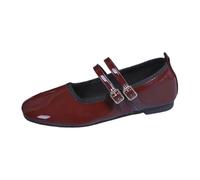 Generisch Mary Jane Lolita Zapatos Kawaii Puntera cuadrada Slip On Glitter Zapatos de piel lacada Transpirable Mocasines antideslizantes Flats Ligeros Zapatos Vintage Ballet Planos para Boda, Estilo