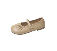 Generisch Mary Jane - Zapatos planos de piel para mujer, zapatos planos de punta redonda, cómodos, suaves, elegantes, lacados, ligeros, para vestidos y tiempo libre, caqui, 38 EU