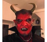 Generisch Máscara de demonio de Halloween para terror, diablo, látex, cuernos rojos, máscara de diablo, máscara facial y cuello, máscara de miedo del diablo, máscara de Halloween, disfraz de Halloween