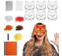 Generisch Máscara de gato con forma básica | Mascarillas de animales sin imprimir para disfrazarse, juego de manualidades con malla y accesorios de tela de terciopelo para carnaval, cosplay, fiesta