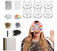 Generisch Máscara de gato con forma básica | Mascarillas de animales sin imprimir para disfrazarse, juego de manualidades con malla y accesorios de tela de terciopelo para carnaval, cosplay, fiesta