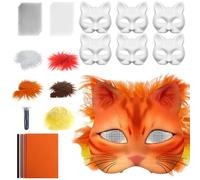 Generisch Mascarilla de gato vacía, juego de máscaras de animales, juego de manualidades con malla y accesorios de tela de terciopelo para carnaval, cosplay, fiesta, mascarada