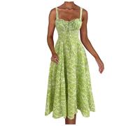 Generisch Maxi Vestidos Para Mujer Estilo Boho Floral Midi Corsé Vestido Para Mujer Con Flujo Lateral Abertura Decorativa Encaje Como Vestido De Salida Verano Maxi Vestidos, Verde claro., XXL