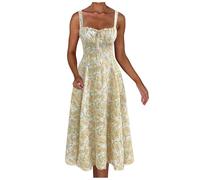 Generisch Maxi Vestidos Para Mujer Estilo Boho Floral Midi Corsé Vestido Para Mujer Con Flujo Lateral Abertura Decorativa Encaje Como Vestido De Salida Verano Maxi Vestidos, amarillo, XXL