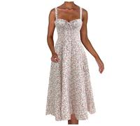 Generisch Maxi Vestidos Para Mujer Estilo Boho Floral Midi Corsé Vestido Para Mujer Con Flujo Lateral Abertura Decorativa Encaje Como Vestido De Salida Verano Maxi Vestidos, Rosa intenso., XXL