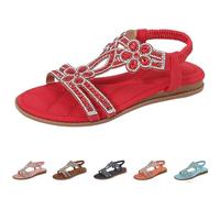 Generisch Maxmana Sandalias Ortopédicas Boho Vidana, Sandalias Boho Estilo Mujer Flat Slippers con Rhinestone Glitter T-Strap, rojo, 40 EU