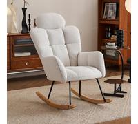 Generisch Mecedora blanca con suave tejido de peluche, asiento acolchado con reposacabezas, columpio silencioso gracias a la protección de fieltro, marco de madera estable y base de metal, soporta