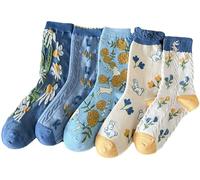 Generisch Medias de 5 dedos À Motif Pour Femmes Adolescentes Filles Fleurs À Volants Chaussettes Fantaisie En Coton Medias sin soporte, azul, Talla única