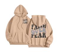Generisch Medias de arco iris para mujer, sudaderas con capucha con estampado de letras, manga larga y bolsillos, suéter para mejores amigos, caqui, XL