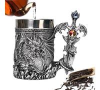 Generisch Medieval Beer Mug - 600 ml Dragon Pattern Tankard, Vintage Style Resin Exterior, Stainless Steel Inner Lining, Handcrafted Design | Drinking, Coffee Use, Themed Party Decor, Gift