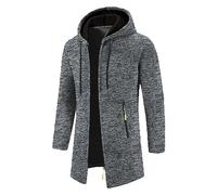 Generisch Medio Largo Cárdigan Hombres Fino Monocromo Tejido Suéter con Capucha Peluche Forro Suave Frente Abierta Chaqueta Oversized Cómodo Cárdigan Cálido OtoñoInvierno Chaqueta de Transición, gris