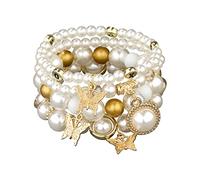 Generisch Mensajes Pareja Mm Pulsera Anillos Cadena Perla Pulsera Elástica Multi Capa Perla Colgante Pulsera Accesorios Para Mujeres Y Pareja 4 Anillos Negro, talla única, Metal