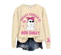 Generisch Mes de Conciencia del Cáncer de Mama Impresión Gráfica Cuello Redondo Sudadera Sin Manga Larga Suave Cómoda Parte Superior Diario Mujer, beige, XXL