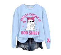 Generisch Mes de Conciencia del Cáncer de Mama Impresión Gráfica Cuello Redondo Sudadera Sin Manga Larga Suave Cómoda Parte Superior Diario Mujer, azul claro, XXL