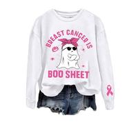 Generisch Mes de Conciencia del Cáncer de Mama Impresión Gráfica Cuello Redondo Sudadera Sin Manga Larga Suave Cómoda Parte Superior Diario Mujer, Blanco, XL