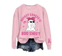 Generisch Mes de Conciencia del Cáncer de Mama Impresión Gráfica Cuello Redondo Sudadera Sin Manga Larga Suave Cómoda Parte Superior Diario Mujer, Rosa., XL