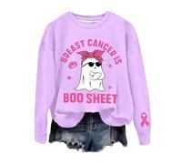 Generisch Mes de Conciencia del Cáncer de Mama Impresión Gráfica Cuello Redondo Sudadera Sin Manga Larga Suave Cómoda Parte Superior Diario Mujer, Color lila claro., S