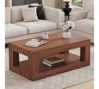 Generisch Mesa de centro de 2 niveles, rectangular, mesa central con estante de almacenamiento abierto de MDF, estable y duradera con fieltro protector de suelo, fácil montaje para un ambiente moderno