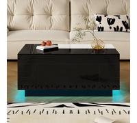 Generisch Mesa de centro de alto brillo con iluminación, mesa extensible en blanco y negro, espacio de almacenamiento oculto y banda de luz ajustable de 16 colores, la elección ideal para un salón