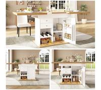 Generisch Mesa de comedor extensible 110-140 × 80 cm, color blanco, mesa de cocina telescópica para 4-6 personas, ahorra espacio, con estantería para aperitivos y vino, para cocina, salón, estable
