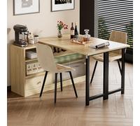 Generisch Mesa de comedor extensible plegable con espacio de almacenamiento, rotación de 360°, multifuncional como separador de espacios, mesa de exposición y aparador, color negro/natural, tablero
