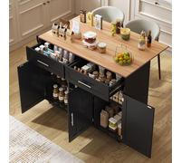 Generisch Mesa de comedor isla con mesa plegable y 5 ruedas, mesa extensible 30 → 120 cm, altura ajustable 95-91,5 cm, color negro para comedor/cocina