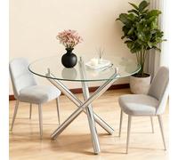 Generisch Mesa de comedor redonda de 80 × 80 × 76 cm con tapa de cristal templado y patas de metal galvanizado, mesa moderna minimalista para 2-4 personas, adecuada para comedor, cocina, sala de estar
