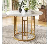 Generisch Mesa de comedor redonda de mármol MDF con estructura de metal - 80 × 80 × 76 cm, mesa de centro estable para 4 personas, montaje rápido, ideal para comedor/salón (patas doradas, patas
