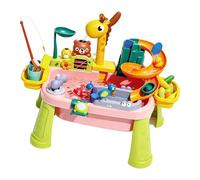 Generisch Mesa de juegos acuáticos 3 en 1 para niños de 1 a 5 años, mesa de agua para niños con grifo de jirafa, juego de pesca y tobogán, para juegos de rol, coordinación mano-