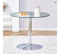 Generisch Mesa redonda de cristal para balcones de 85 cm de diámetro y 76 cm de altura, moderna y minimalista con base de metal plateada, fácil de limpiar para salón, bar, cafetería, pub, espacios