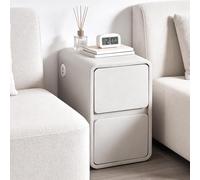Generisch Mesita de noche estrecha de 30 cm con estación de carga (2 puertos USB-A + Type-C), 2 cajones, piel sintética, rieles metálicos, mesa auxiliar premontada para dormitorio, salón, fácil de